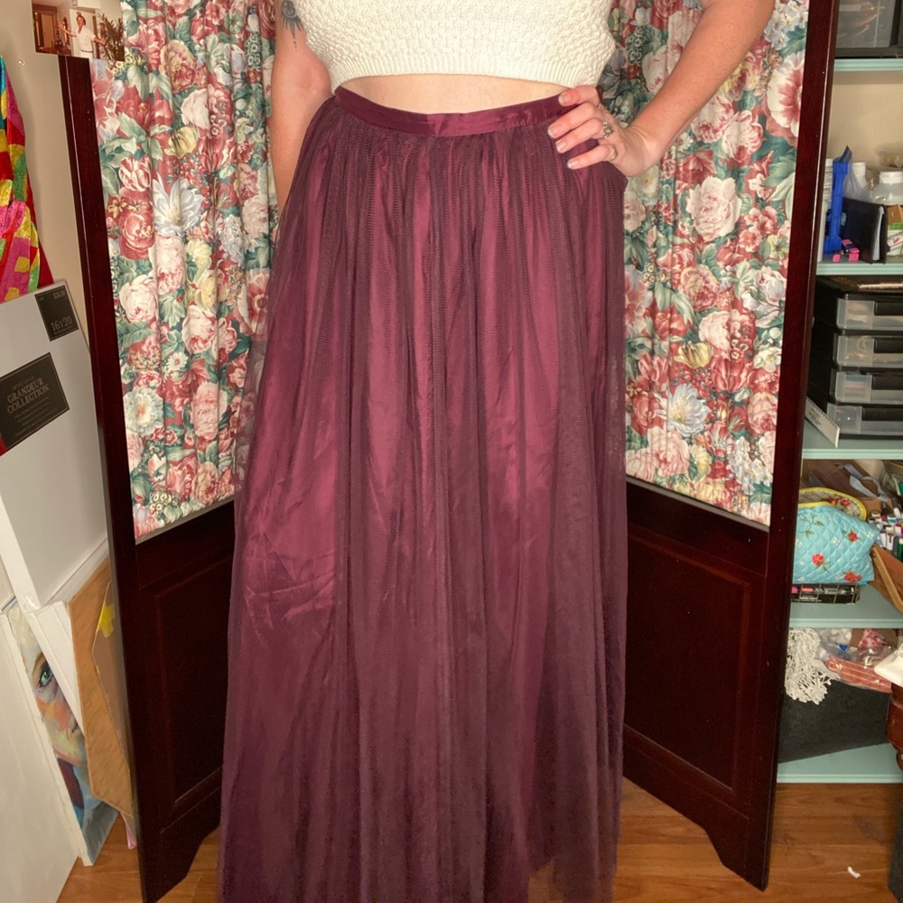 Deep purple tulle and silk maxi skirt